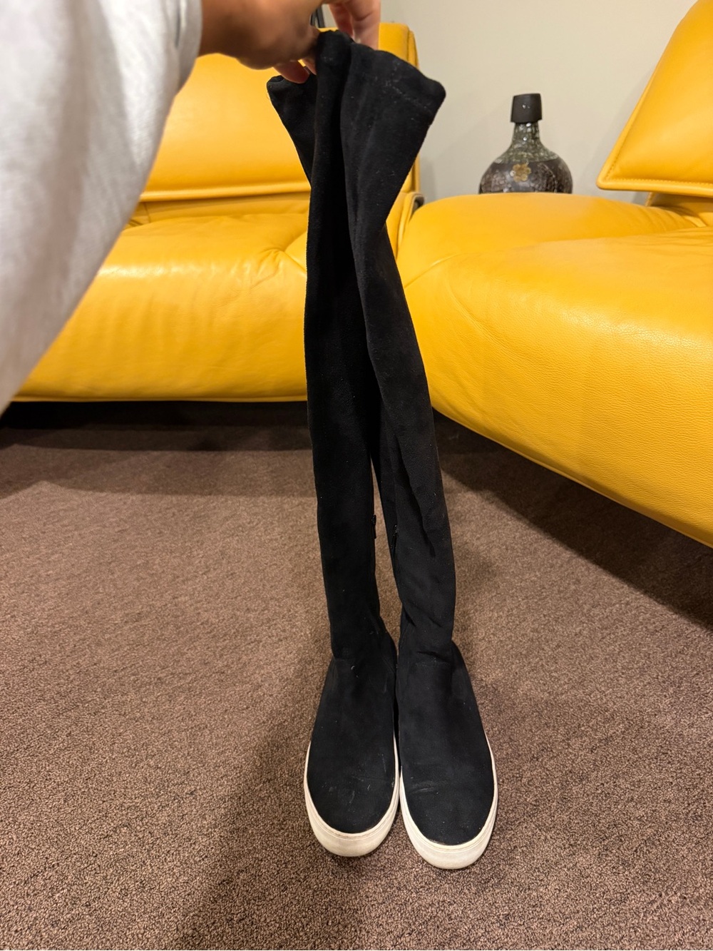 J Slides Black Over-the-Knee Stretch Suede Sneakers